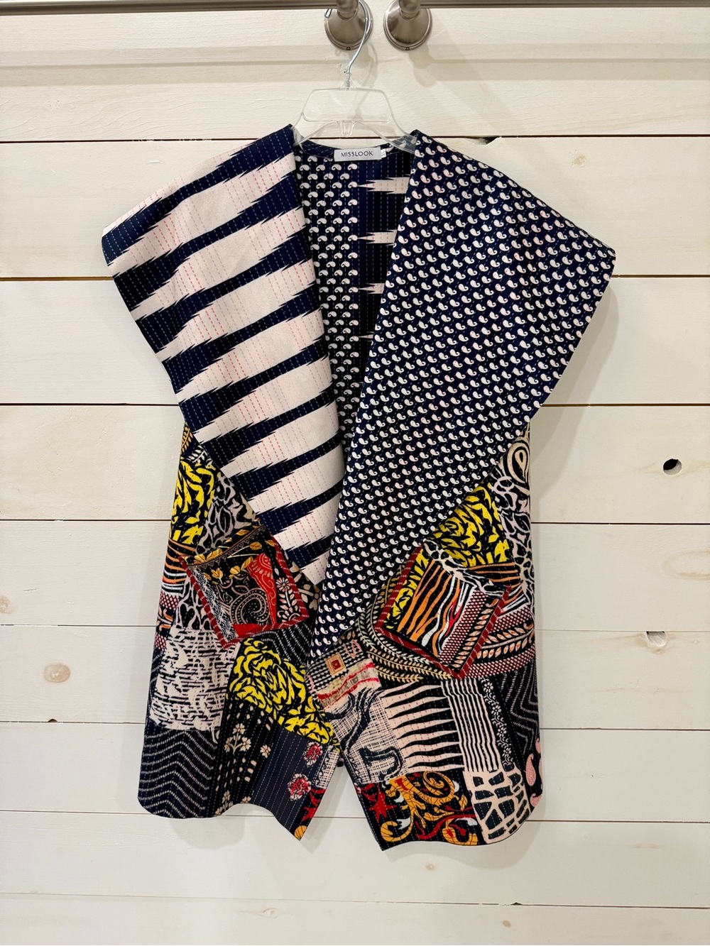 MISSLOOK Navy Multicolor Patchwork Vest